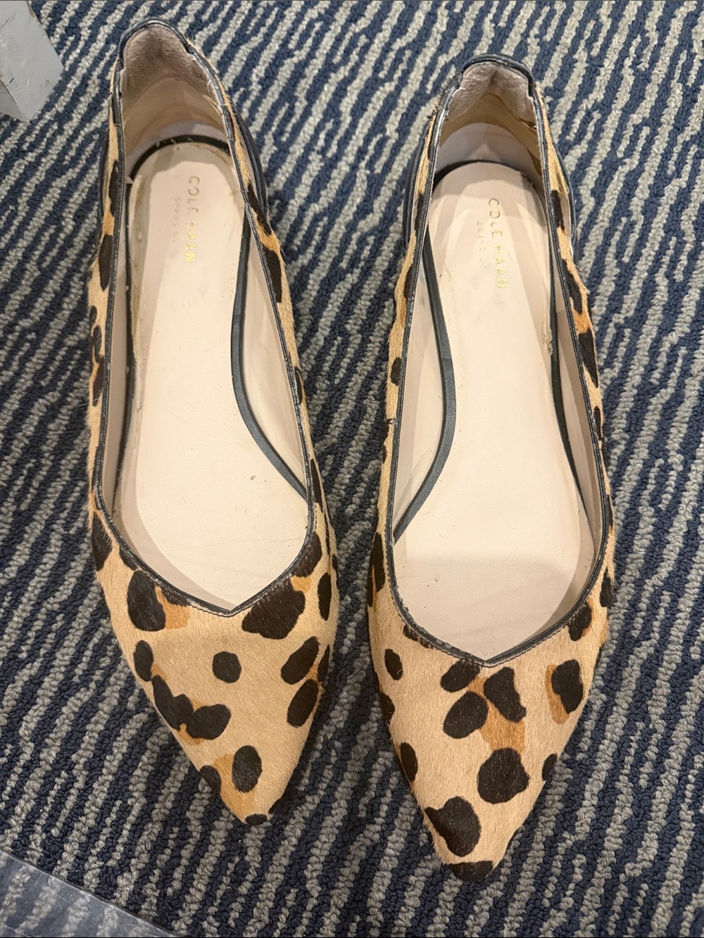Cole Haan Leopard-Print Pointed Toe Flats in Tan and Black